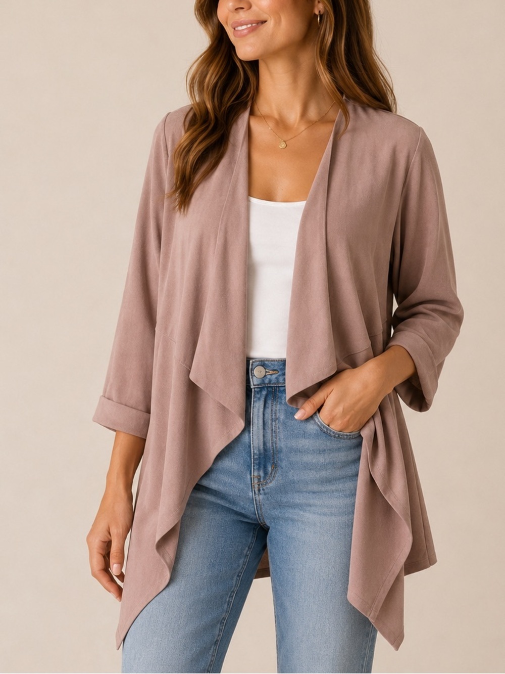 Fav Lux Handkerchief Hem Faux Cardigan – Size Small